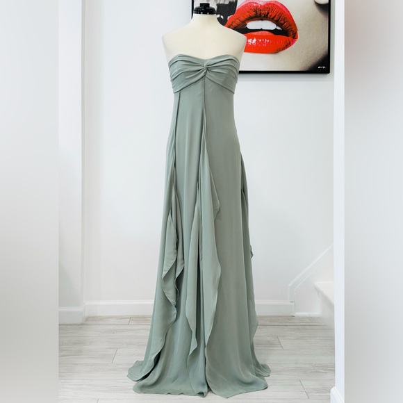 Ralph Lauren Collection Rhiannon Ruffle Silk Gown Light Green Maxi Dress - Picture 4 of 14
